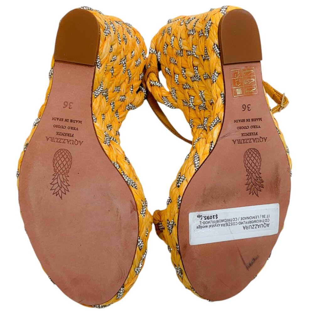 Aquazzura Lemonade Raffia Costiera Crystal Wedge Sandals - Picture 7 of 12